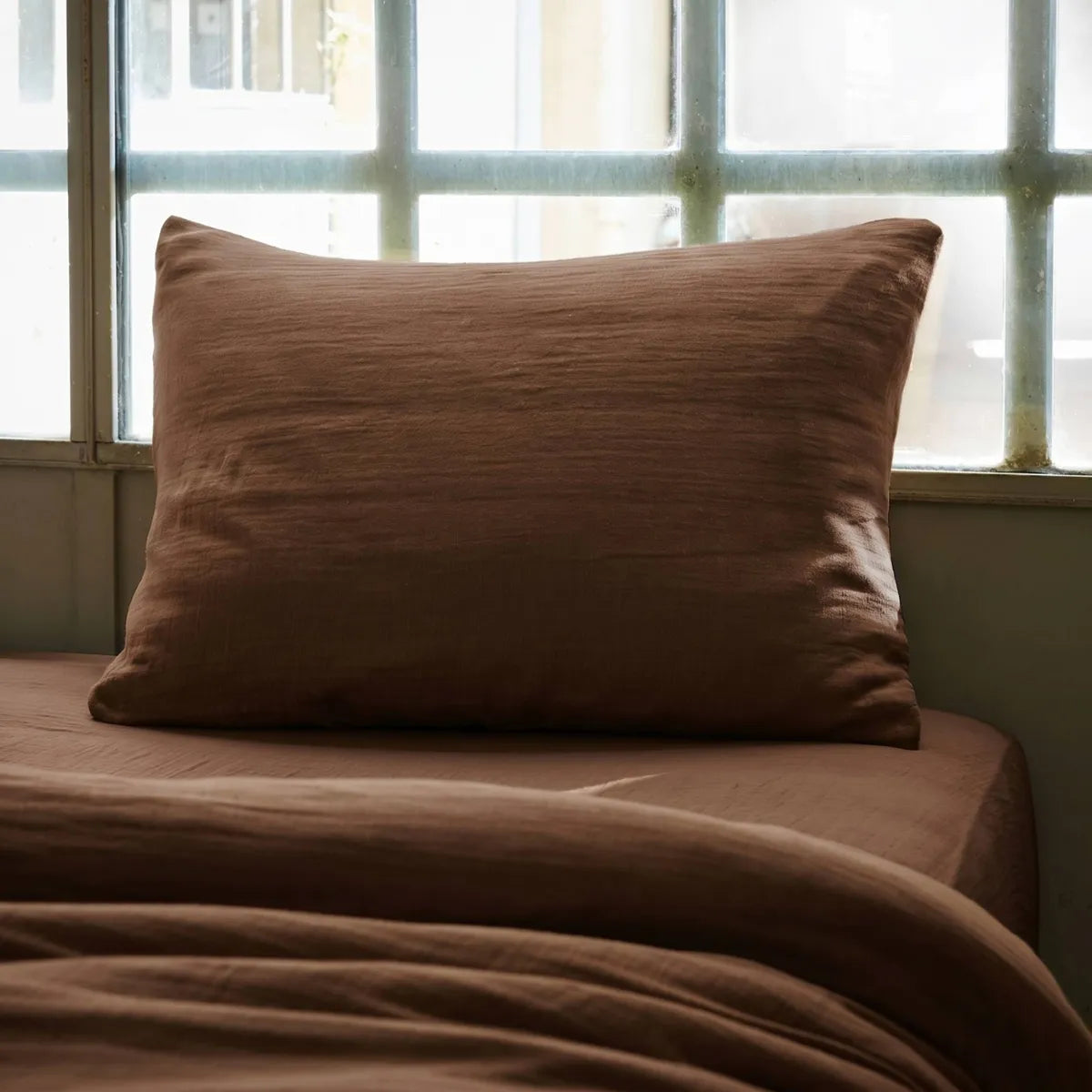 GAIA - Linge de lit gaze de coton Ficelle BRUN
