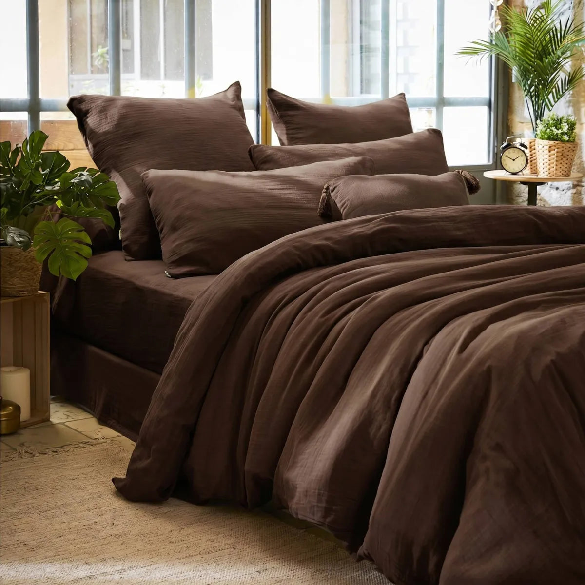 GAIA - Linge de lit gaze de coton Ficelle BRUN