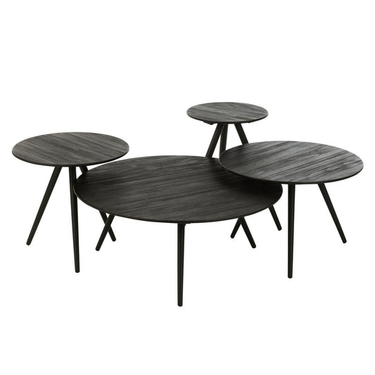 Set de 4 Tables Rondes Teck Recyclé Noir