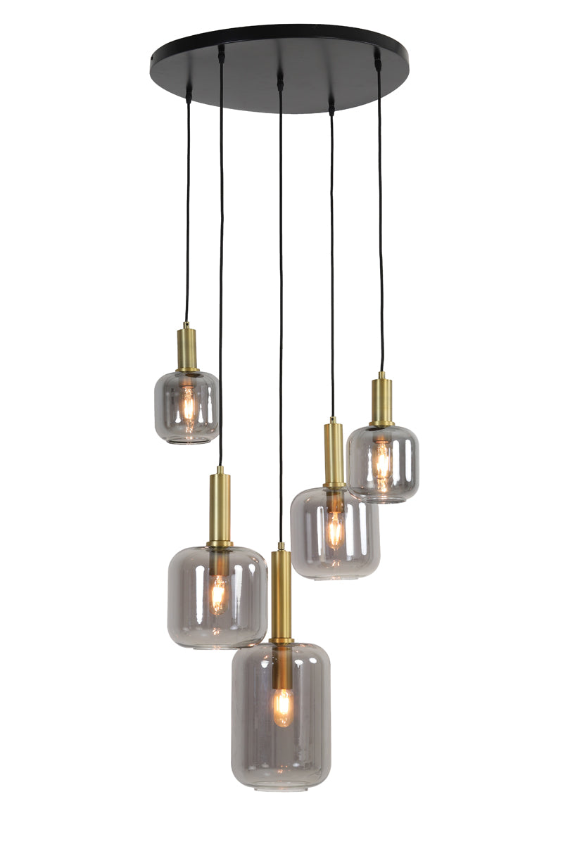 LEKARE suspension bronze et verre fumé (5 lampes)