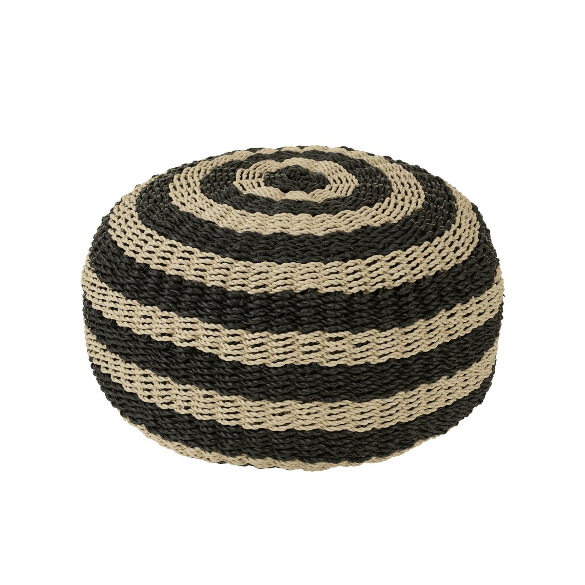 Pouf Rond Rayures Résine Plastifié Tissé Noir/Naturel