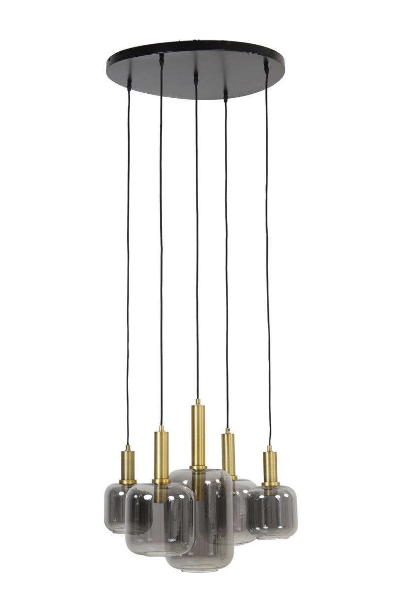 LEKARE suspension bronze et verre fumé (5 lampes)