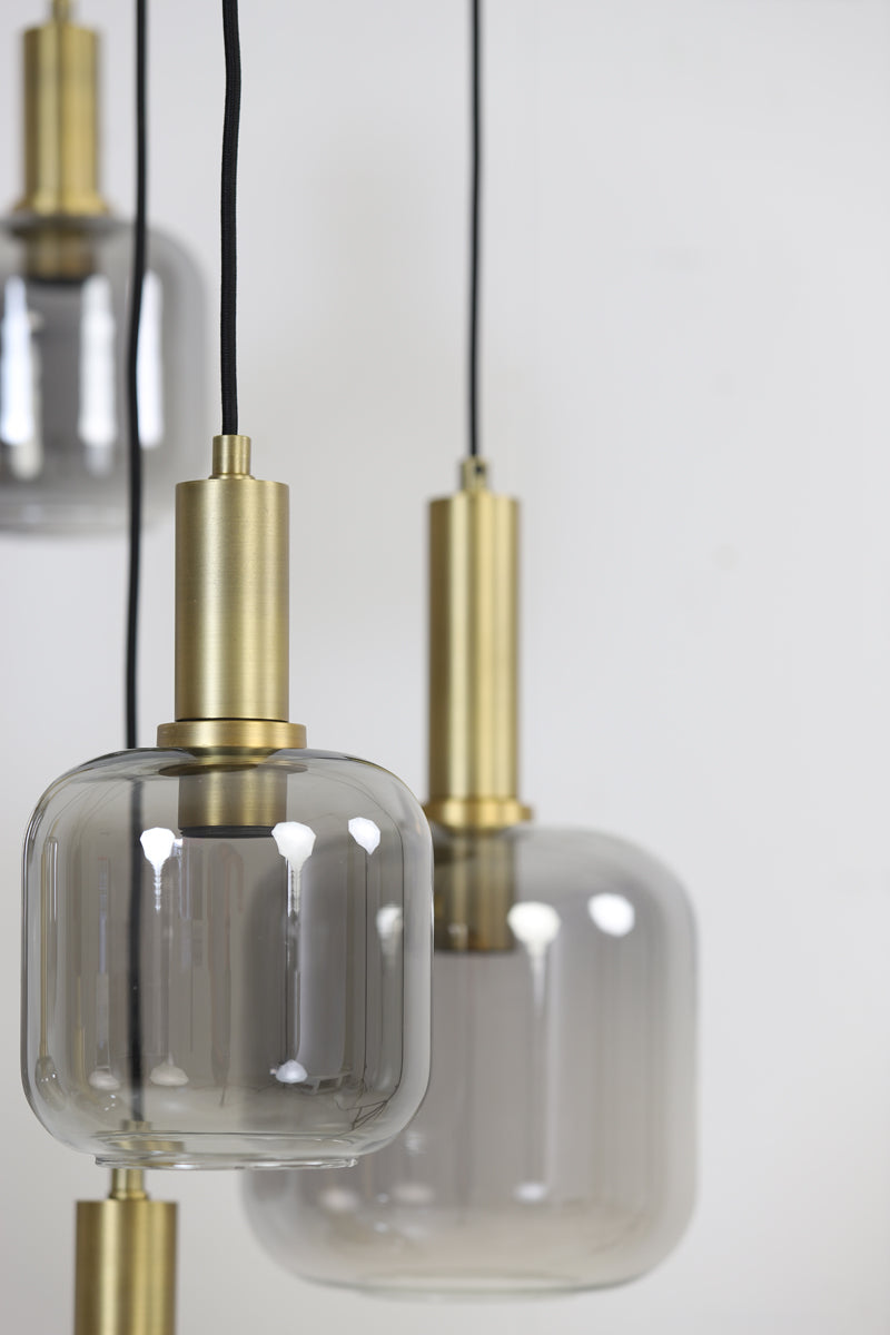 LEKARE suspension bronze et verre fumé (5 lampes)