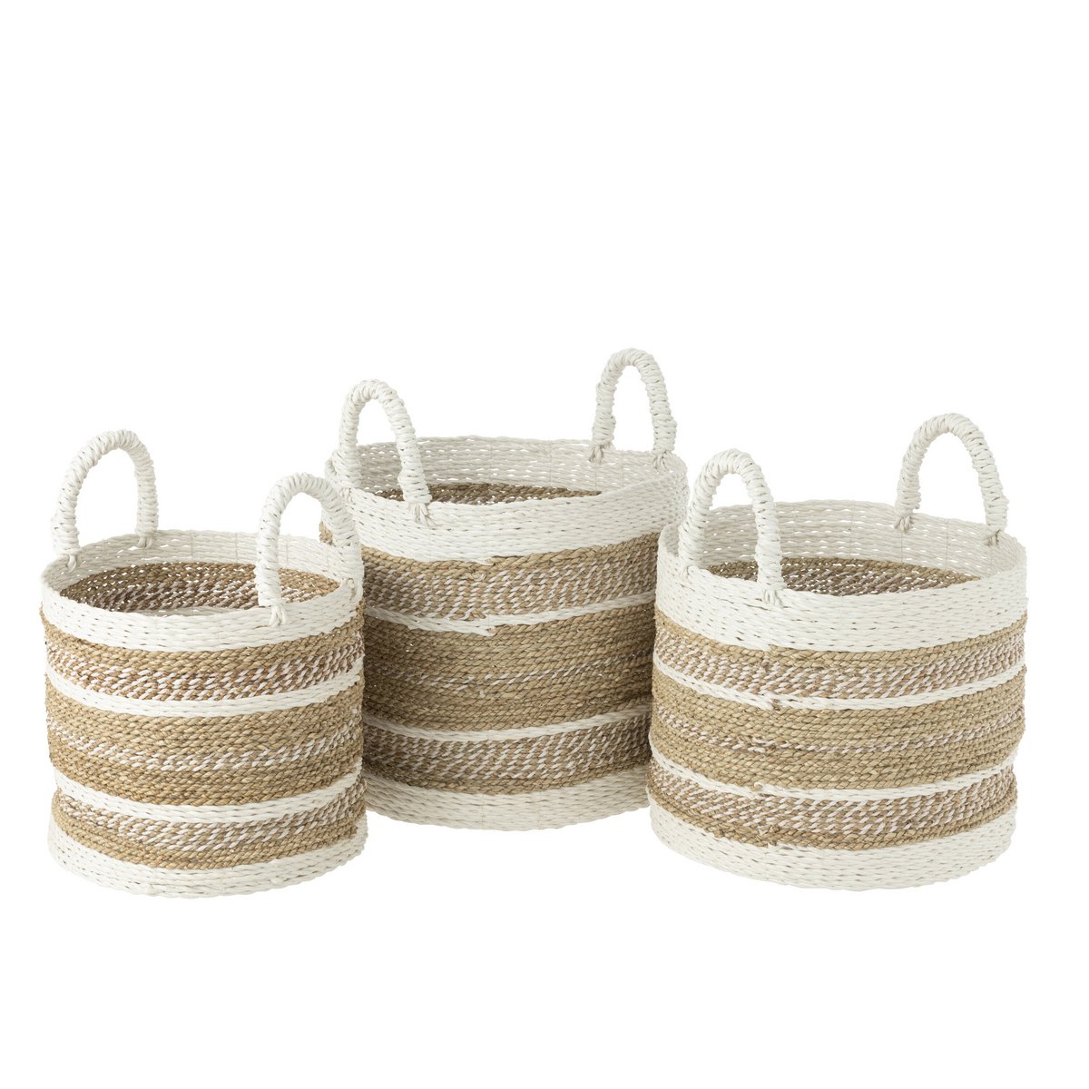 CARO Set de Trois Paniers Raphia Blanc/Naturel