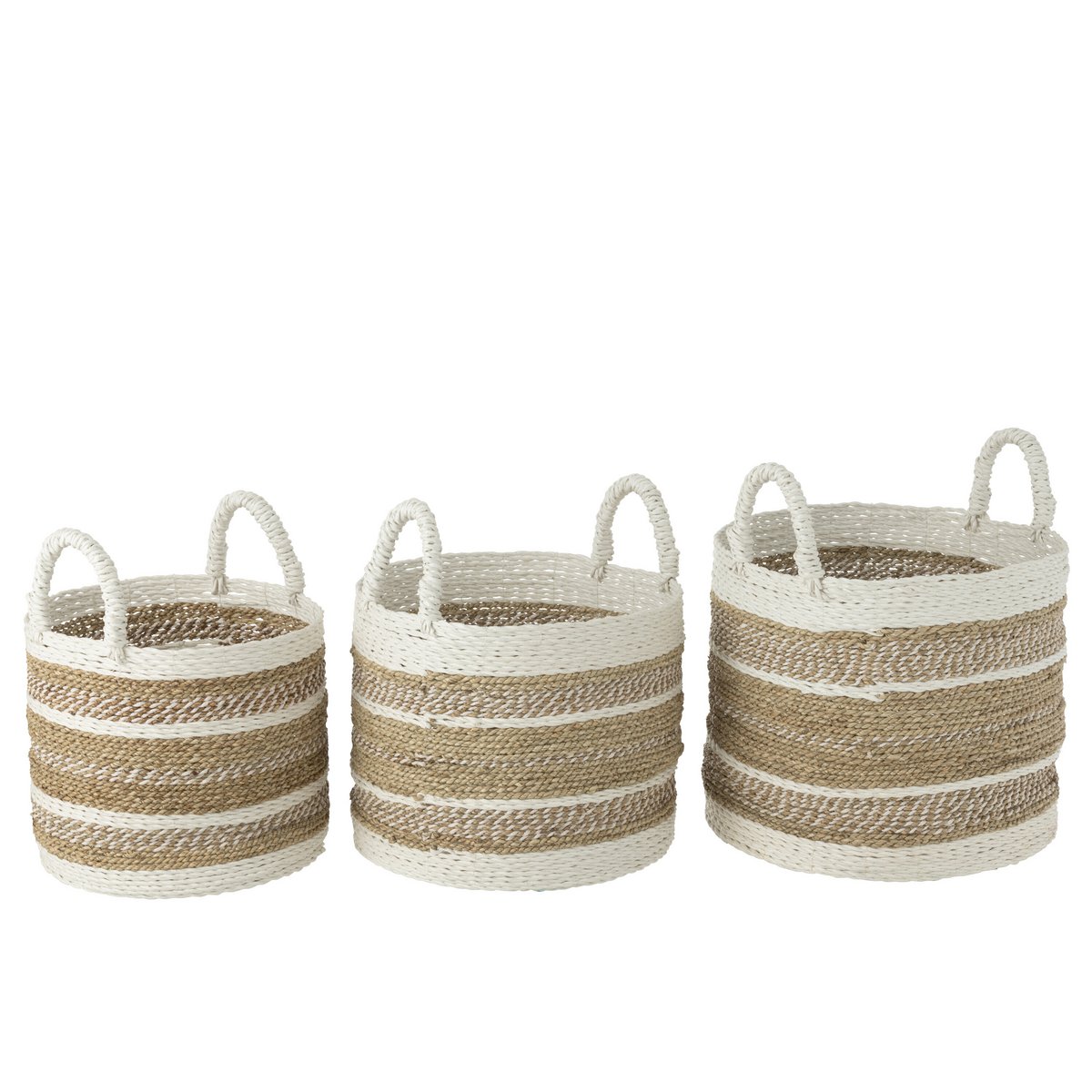 CARO Set de Trois Paniers Raphia Blanc/Naturel