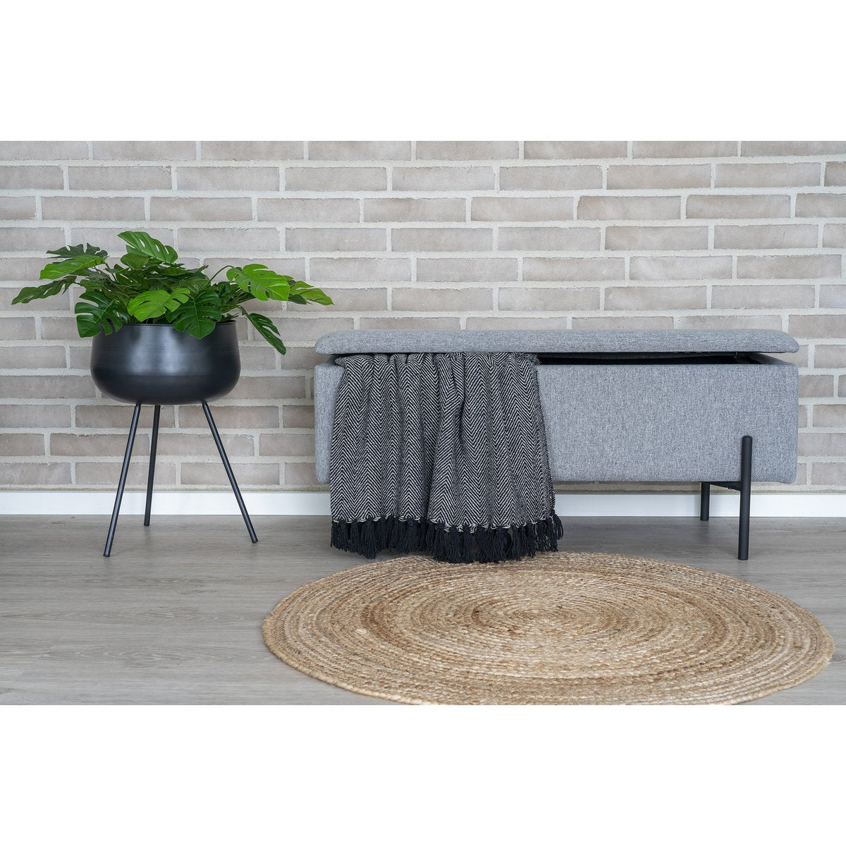 WATFORD Banc coffre rangement gris, pieds noirs