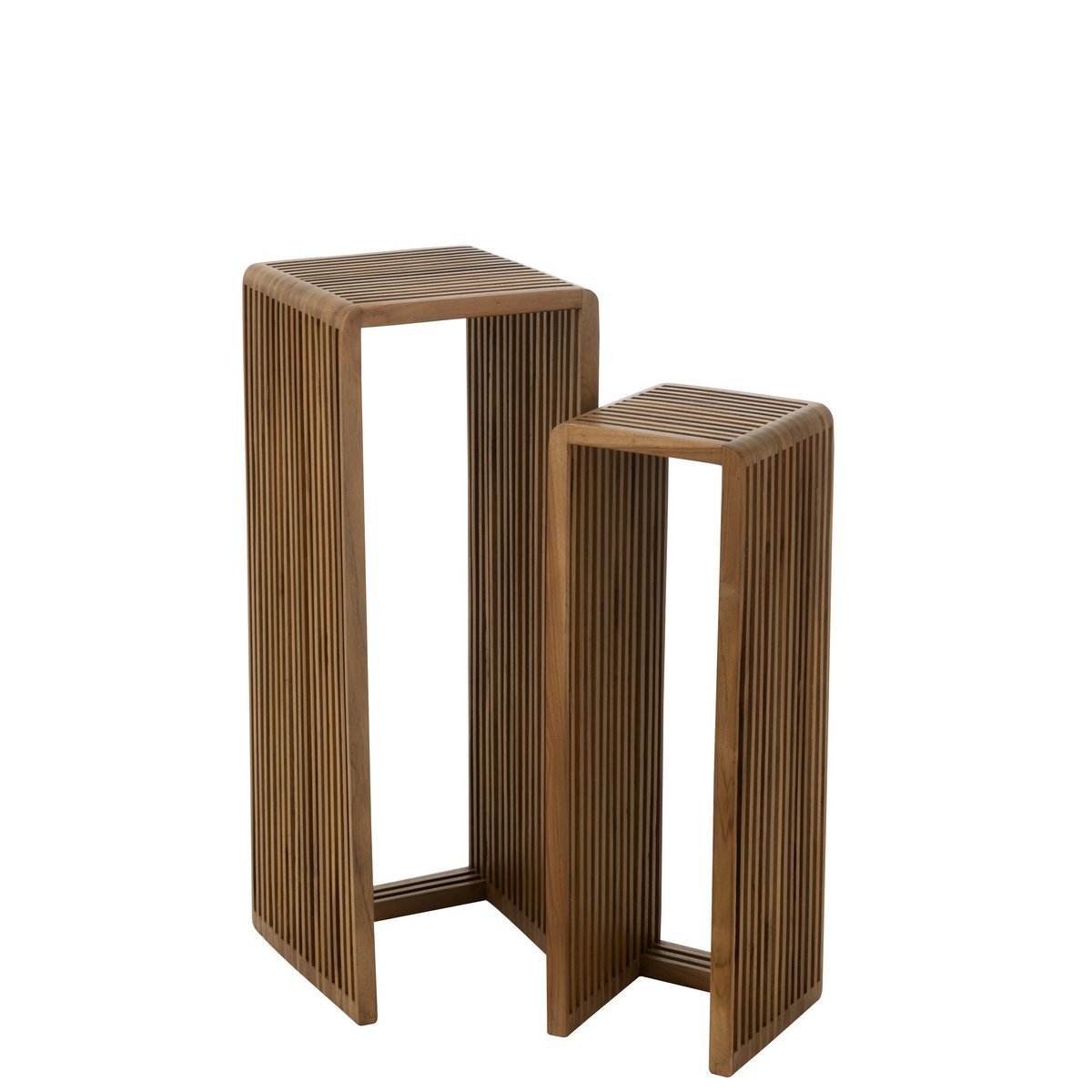 JESS Set de 2 Tables d'Appoint Cube Teck Recyclé marron Naturel