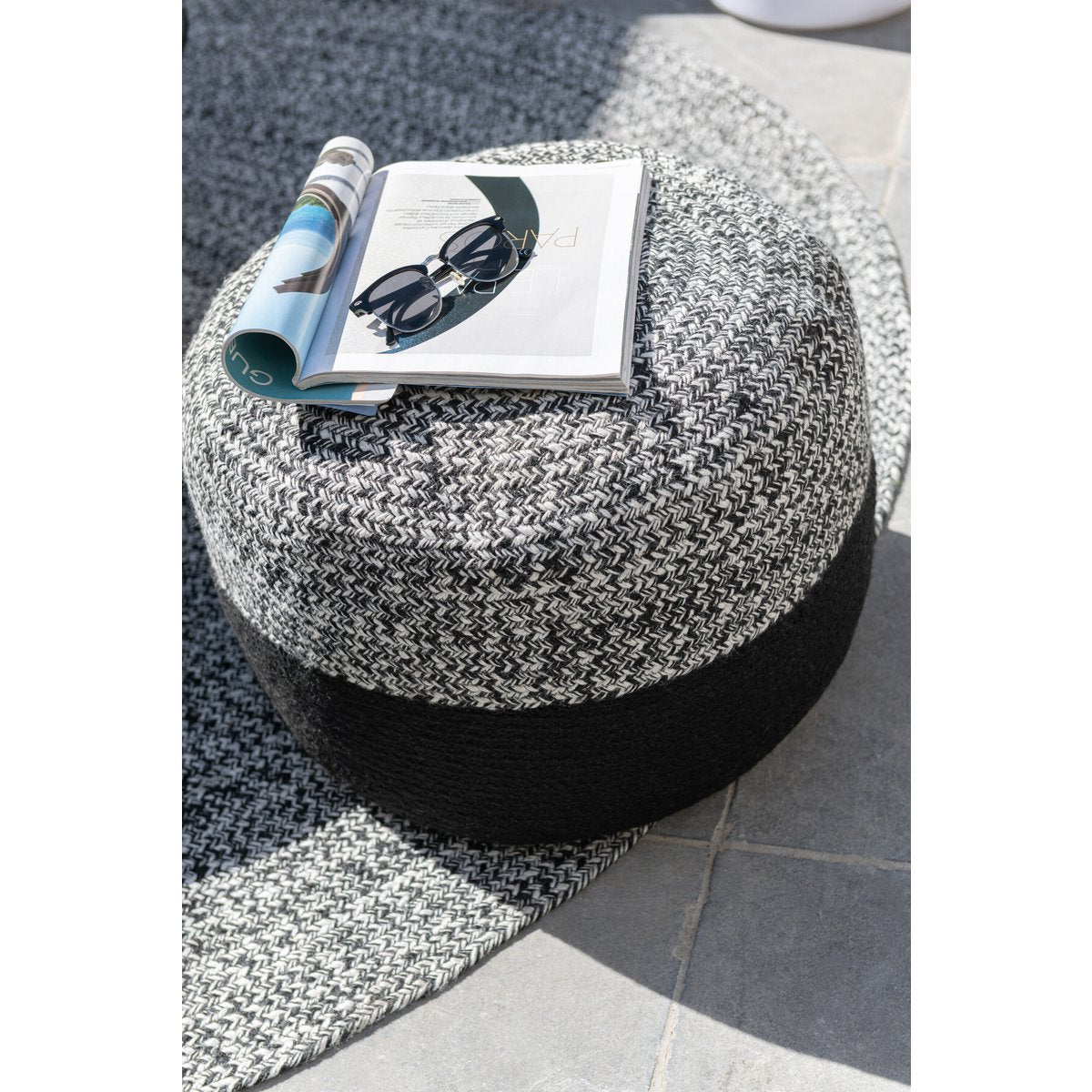 MIAMI - Pouf extérieur Polyester Noir/Blanc