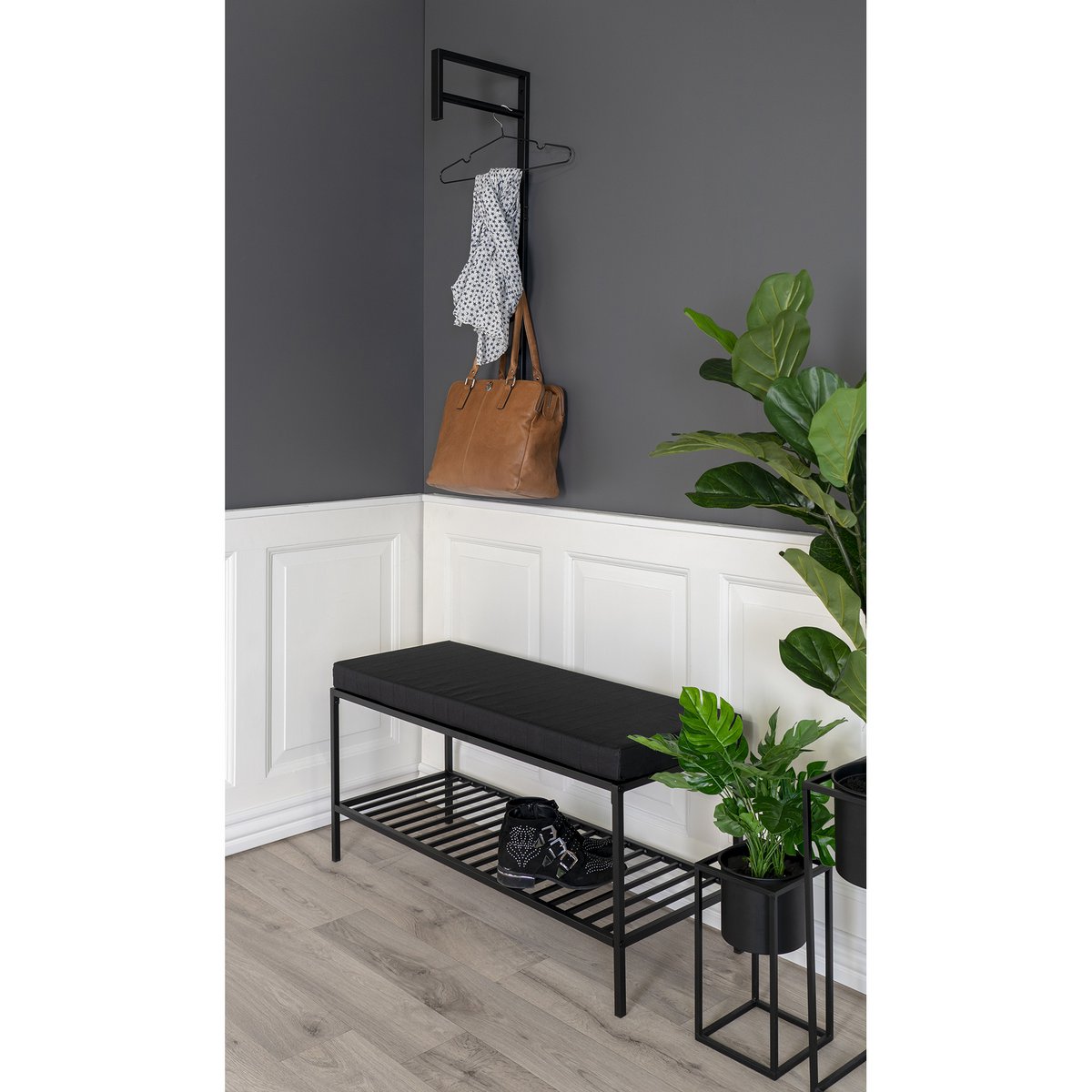 VITA - Banc avec coussin assise noir - 1 mètre