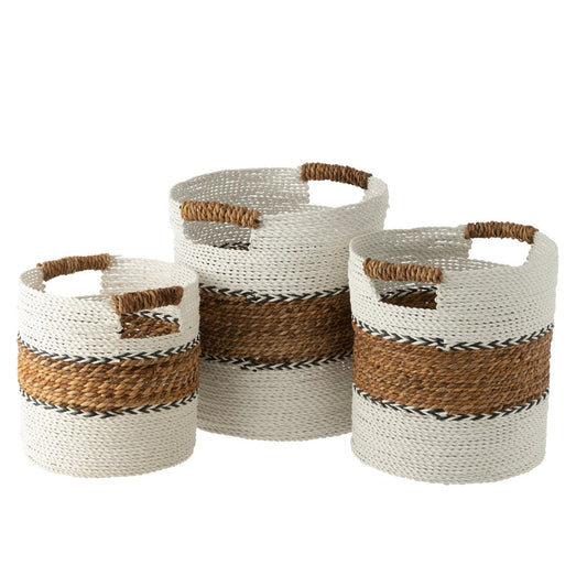 LAURA Set De Trois Paniers Raphia Blanc/Naturel