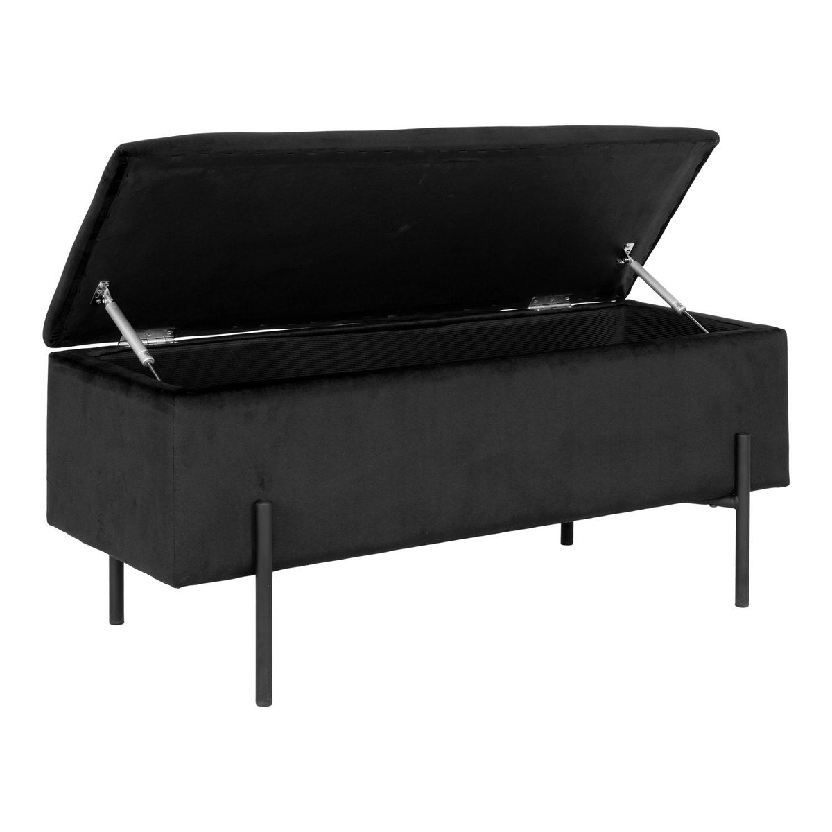 WATFORD Banc coffre rangement velours noir, pieds noirs