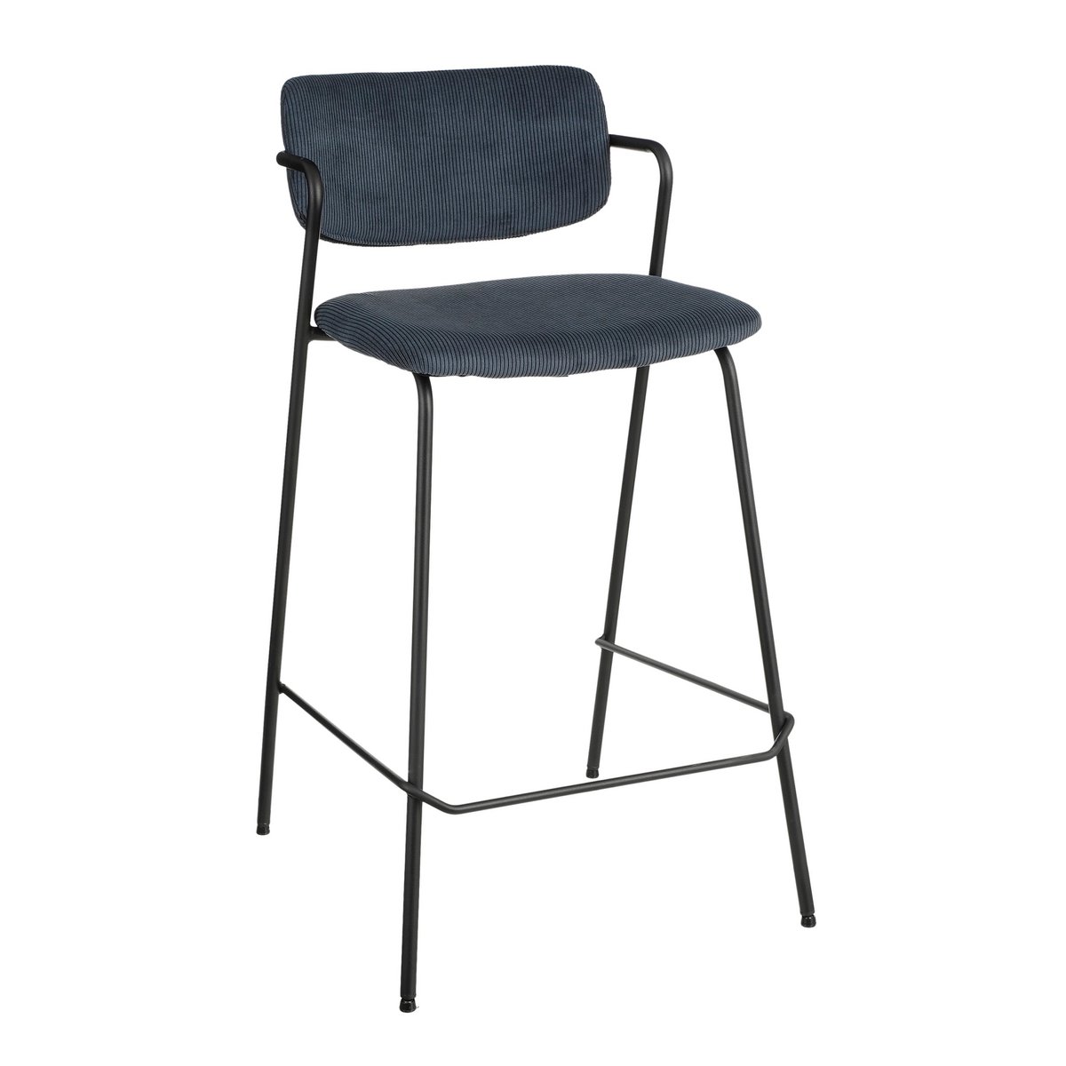 NANET Tabouret de bar - H91 cm - Velours - Bleu Foncé