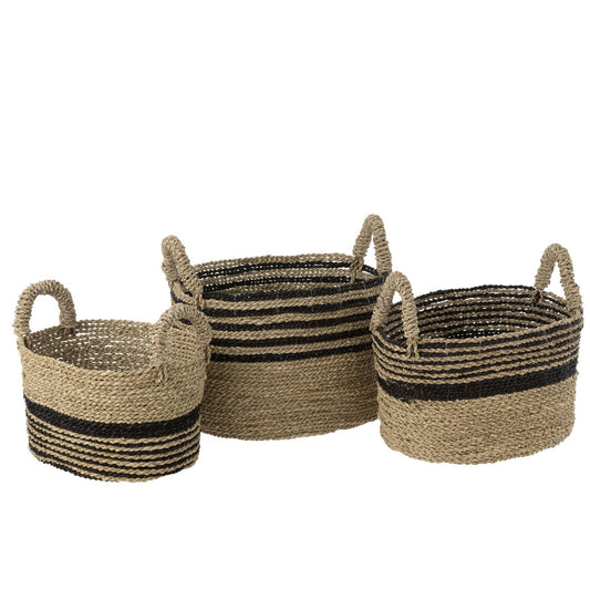 ALINE Set de Trois Paniers Raphia Noir/Naturel