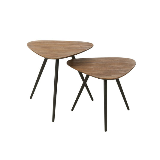 Set de 2 Tables basses Triangulaire Teck Recyclé Naturel