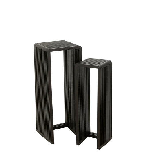 JESS Set de 2 Tables d'Appoint Cube Teck Recyclé Noir