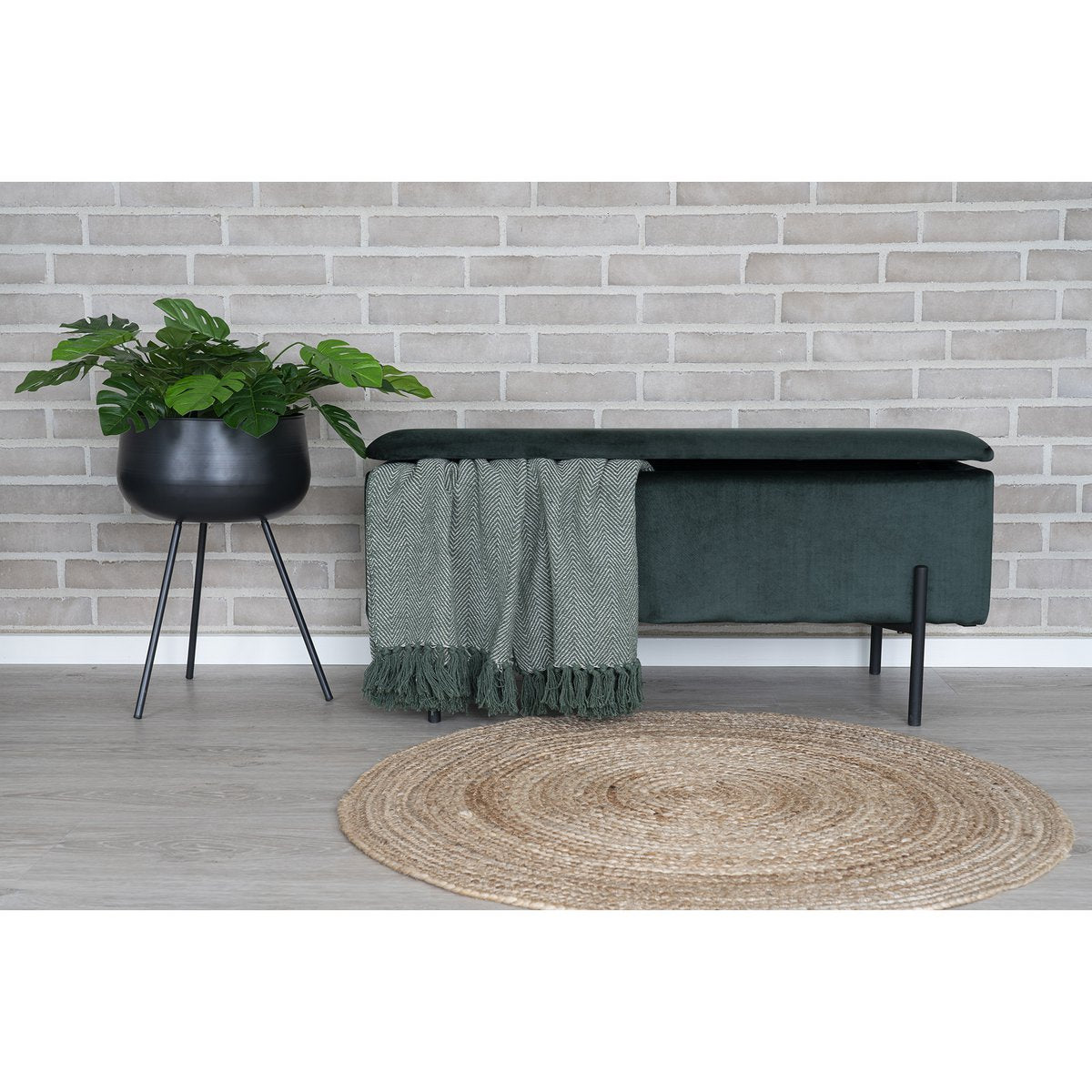 WATFORD Banc coffre rangement vert, pieds noirs