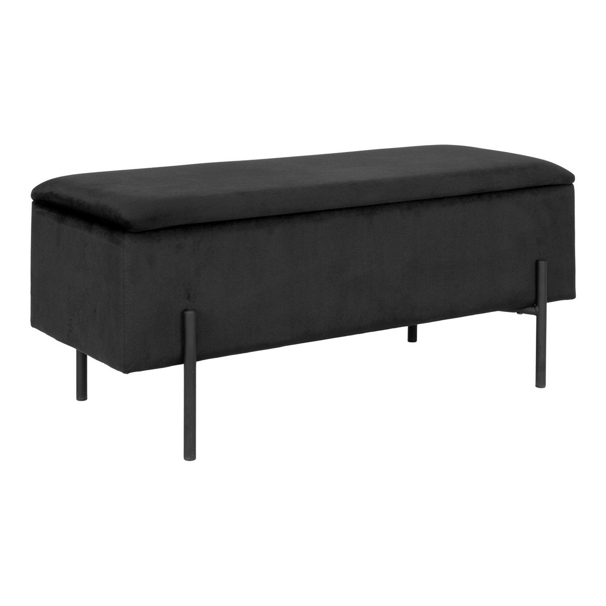 WATFORD Banc coffre rangement velours noir, pieds noirs