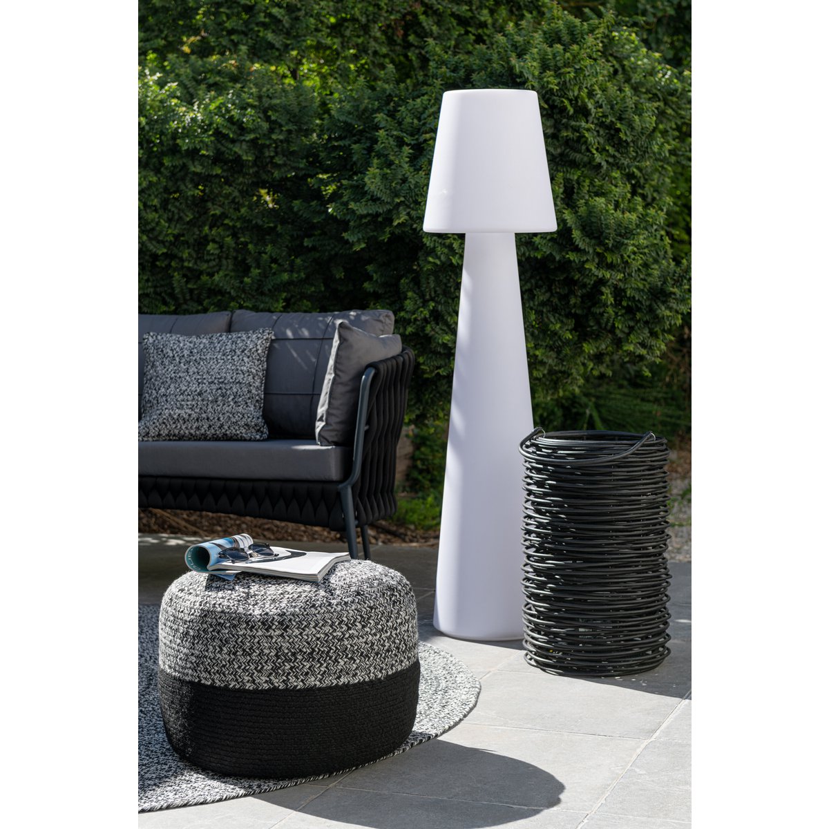 MIAMI - Pouf extérieur Polyester Noir/Blanc