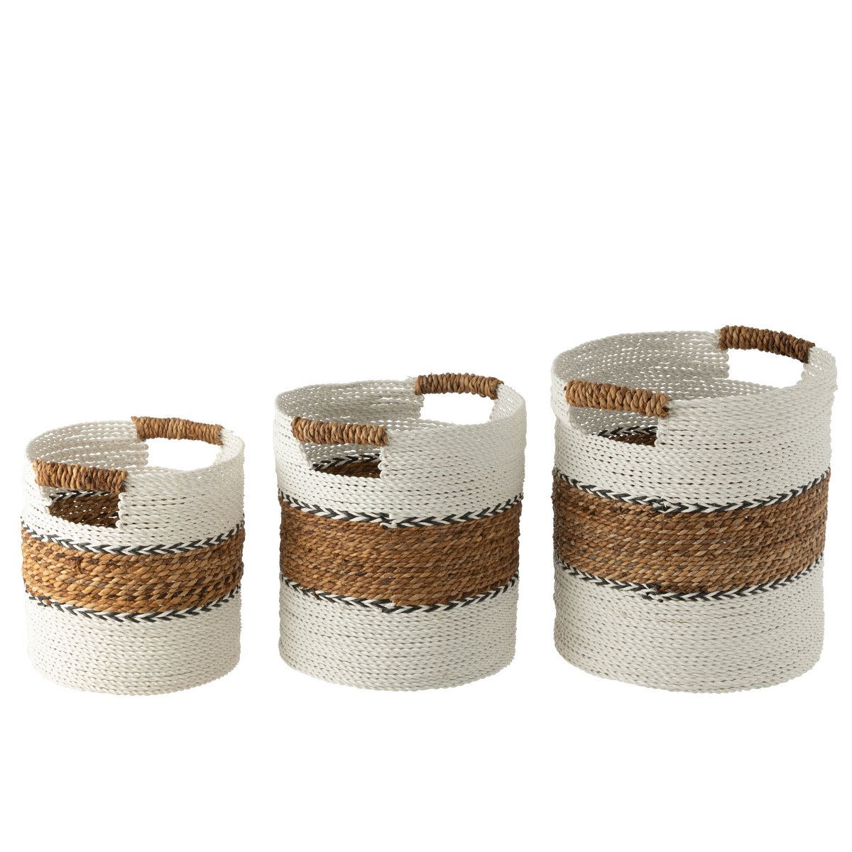 LAURA Set De Trois Paniers Raphia Blanc/Naturel