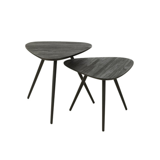 Set de 2 Tables basses triangulaires Teck Recyclé Noir