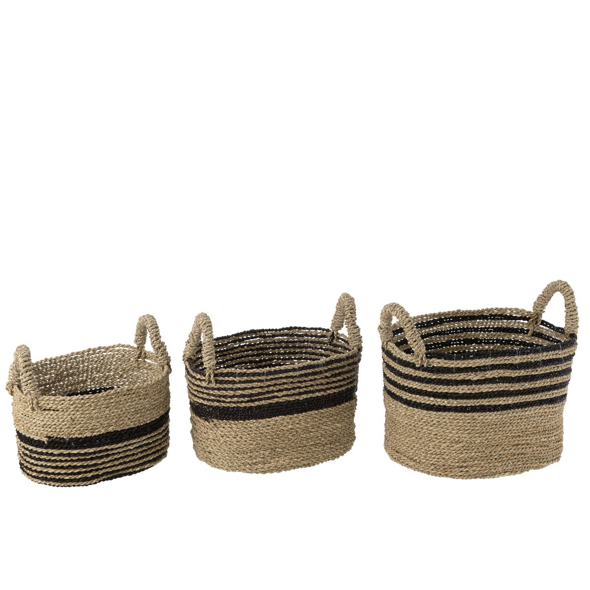 ALINE Set de Trois Paniers Raphia Noir/Naturel