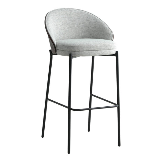 CANELAS - Chaise de bar, gris clair avec dossier bois et pieds noirs