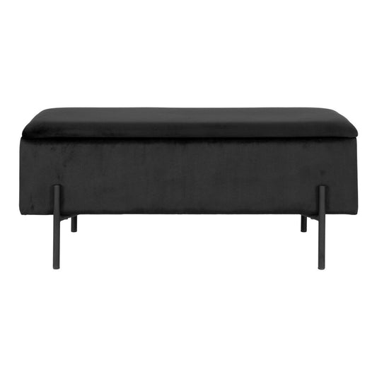 WATFORD Banc coffre rangement velours noir, pieds noirs